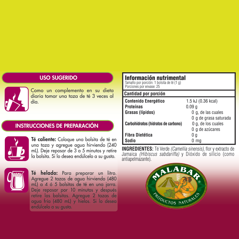 Té Verde con Jamaica 25 Bolsitas